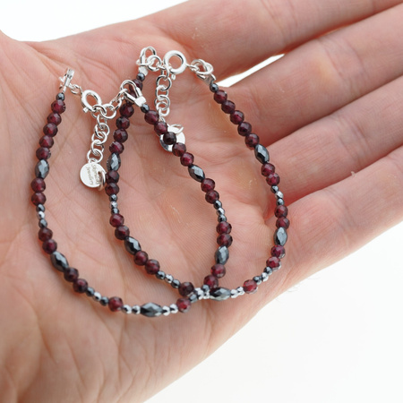 Bransoletka - Granat, Hematyt i srebro