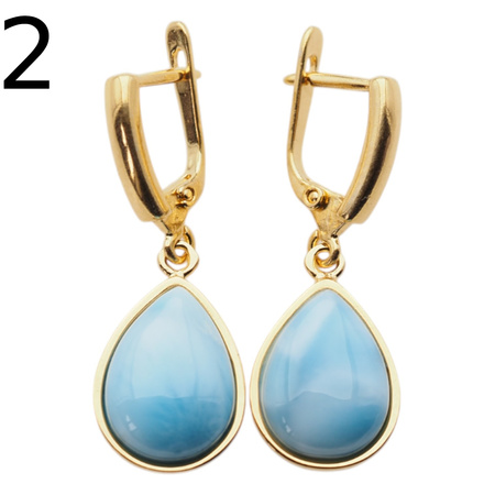 Kolczyki - Larimar łza w srebrze złoconym
