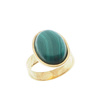 Pierścionek regulowany z owalnym Malachitem 16x12 w młotkowanym srebrze złoconym