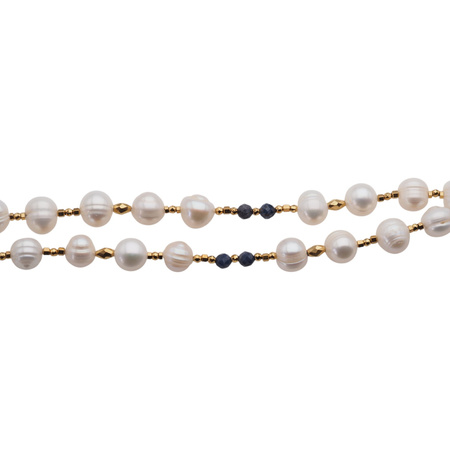 Naszyjnik - Białe Perły, Szafir, hematyt i srebro złocone