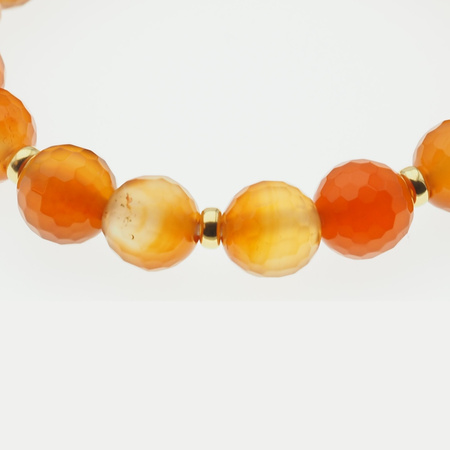 Bransoletka 18 cm - cięty Karneol kulki 10mm i srebro złocone