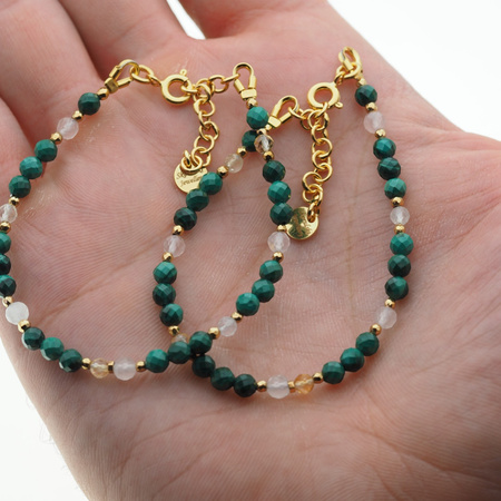 Bransoletka mix - Malachit, Kwarc Różowy, Cytryn, Hematyt i srebro złocone