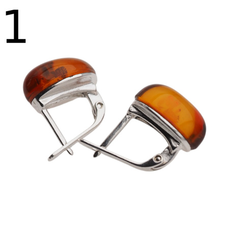 Kolczyki - koniakowy Bursztyn owal i srebro