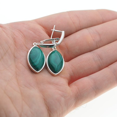 Kolczyki - malachit markiza w srebrze