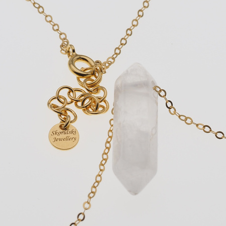 Naszyjnik - Kryształ Górski sopel na łańcuszku srebrnym złoconym