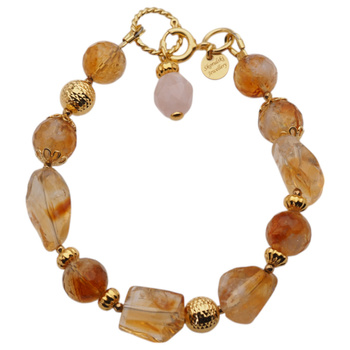 Bransoletka - Cytryn cięty, Kwarc Różowy i srebro złocone