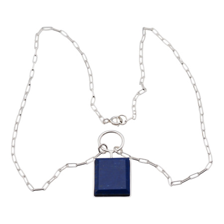 Naszyjnik srebrny z Lapisem Lazuli w kształcie prostokąta