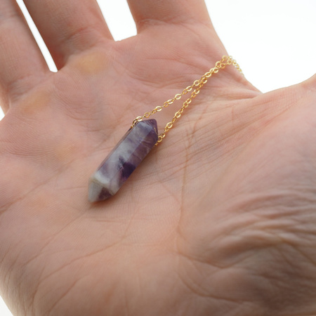 Naszyjnik - Ametyst sopel na łańcuszku srebrnym złoconym