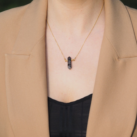 Naszyjnik - Kwarc Rutylowy sopel na łańcuszku srebrnym złoconym