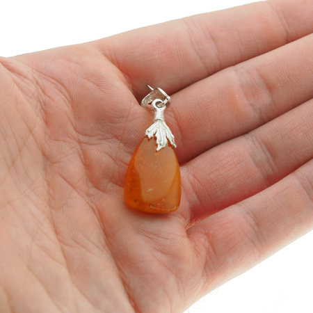 Zawieszka - Bursztyn w srebrze z liściem