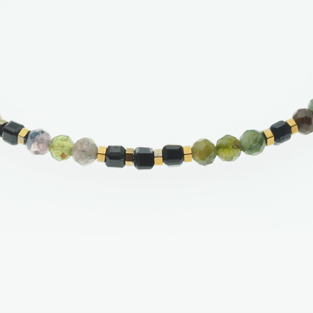 Bransoletka - cięty Turmalin kolorowy. Hematyt i srebro złocone