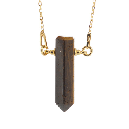 Naszyjnik - Tygrysie Oko sopel na łańcuszku srebrnym złoconym