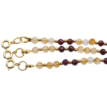 Bransoletka regulowana - Granat, Turmalin czarny, Hematyt i srebro złocone