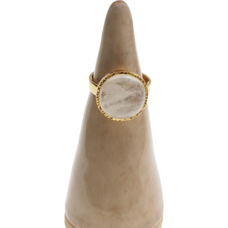 Pierścionek - Kamień Księżycowy koło i srebro złocone, młotkowane