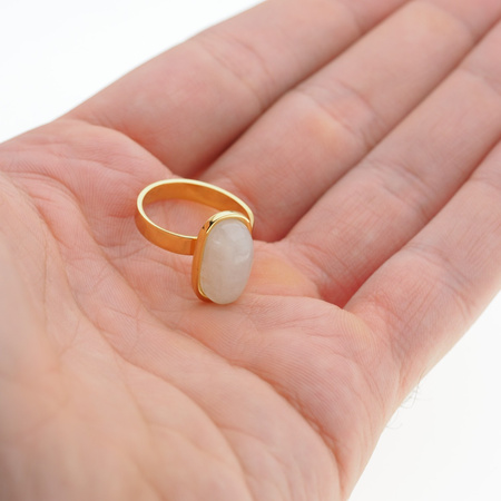Pierścionek regulowany - Kamień Księżycowy owal i srebro złocone