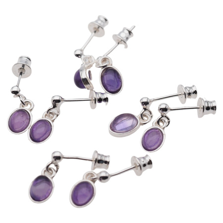 Kolczyki wiszące sztyfty z owalnymi ametystami w srebrze