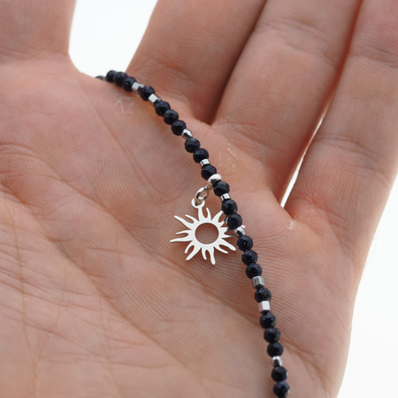 Naszyjnik - Noc Kairu, hematyt, słońce i srebro