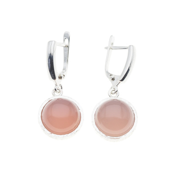 Kolczyki z agatem różowym – okrągłe, srebro młotkowane 925