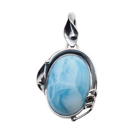 Zawieszka - larimar owal w srebrze oksydowanym z liśćmi