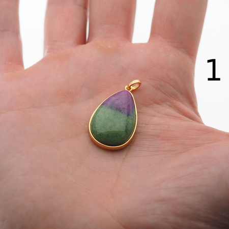 Zawieszka - Zoisyt z Rubinem łza w srebrze złoconym