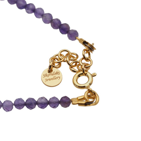Bransoletka regulowana - Ametyst fasetowane kulki i srebro złocone