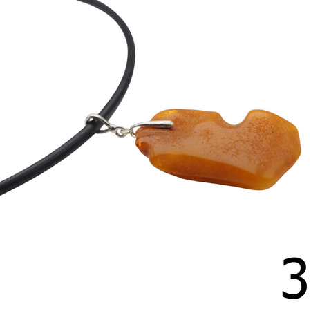 Naszyjnik  na rzemieniu - surowy Bursztyn mleczny