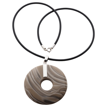 Naszyjnik - Krzemień Pasiasty na rzemieniu ze srebrnymi końcówkami