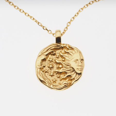 Naszyjnik z młotkowaną blaszką - księżyc, słońce i srebro złocone