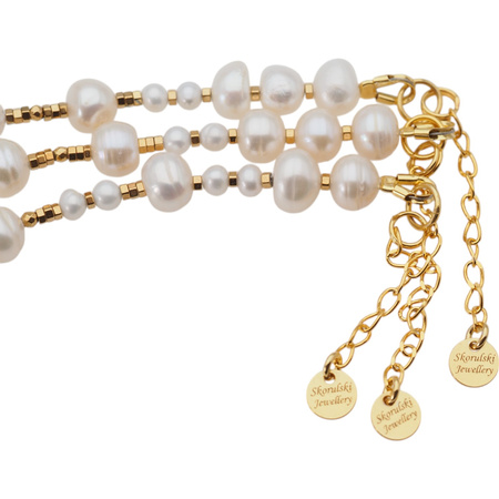 Naszyjnik - Białe, granatowe Perły hodowane i srebro złocone