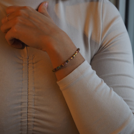 Bransoletka - cięty Turmalin kolorowy i srebro złocone