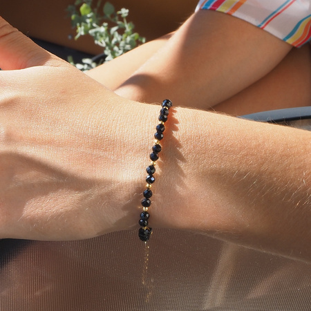 Bransoletka regulowana - Spinel fasetowane kulki, Hematyt i srebro złocone