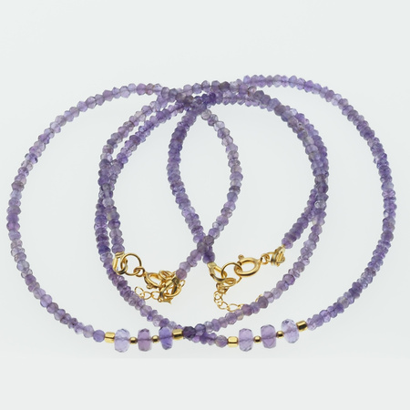 Naszyjnik regulowany - Ametyst fasetowane oponki i srebro złocone