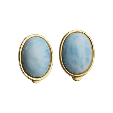 Klipsy- Larimar owal w srebrze złoconym