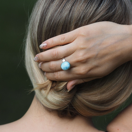 Pierścionek regulowany - owalny Larimar 13x9 mm w srebrze