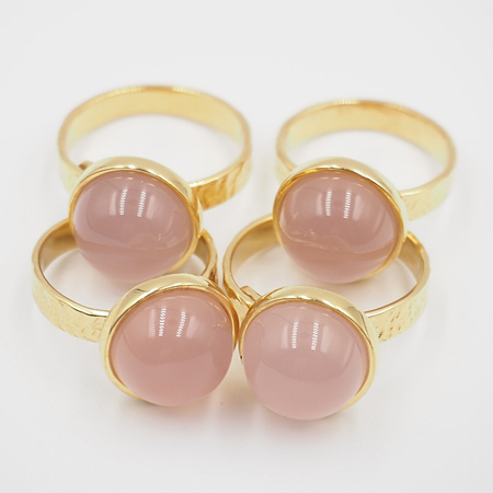 Pierścionek regulowany z Agatem różowym w srebrze złoconym