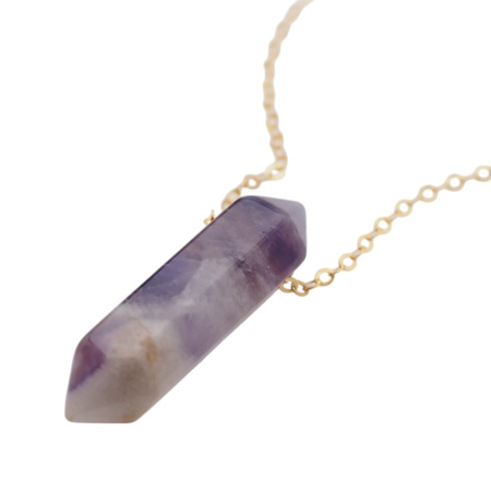 Naszyjnik - Ametyst sopel na łańcuszku srebrnym złoconym