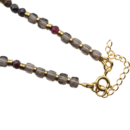 Naszyjnik z Labradorytem, Granatem i Kwarcem Dymnym – ręcznie wykonany, srebro pozłacane 925