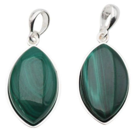 Zawieszka - malachit markiza w srebrze