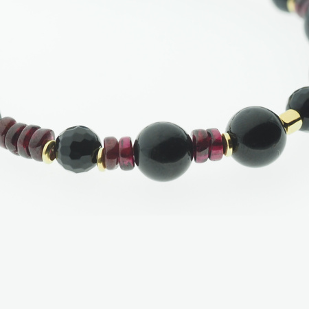 Bransoletka - Turmalin czarny, Granat, i srebro złocone