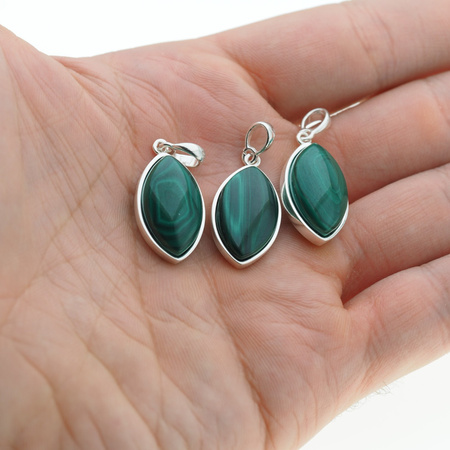 Zawieszka - malachit markiza w srebrze