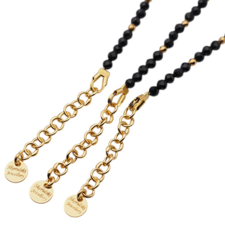 Bransoletka regulowana - Turmalin czarny, gwiazdki i srebro złocone (świąteczne)