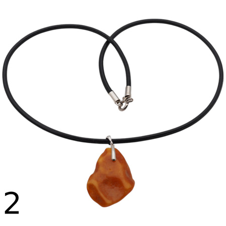 Naszyjnik  na rzemieniu - surowy Bursztyn mleczny