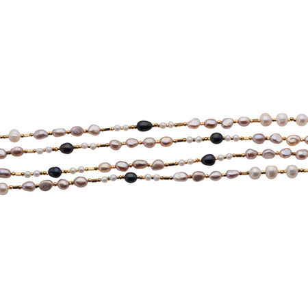 Naszyjnik długi - Białe, różowe, czarne Perły hodowane i srebro złocone
