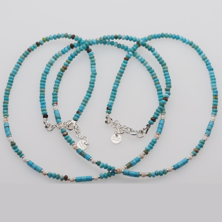 Naszyjnik - Turkus fasetowane oponki, Howlit i srebro