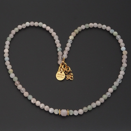 Naszyjnik - Morganit fasetowane kulki i srebro złocone