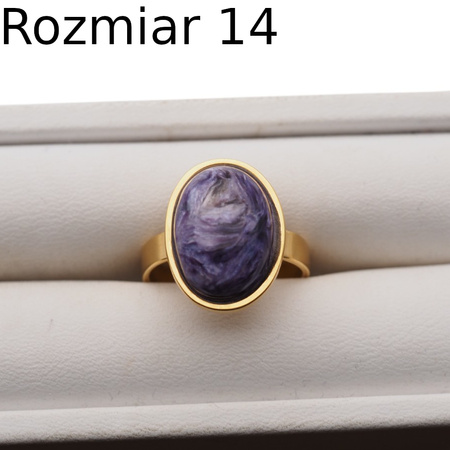 Pierścionek regulowany z Czaroitem w srebrze podwójnie złoconym