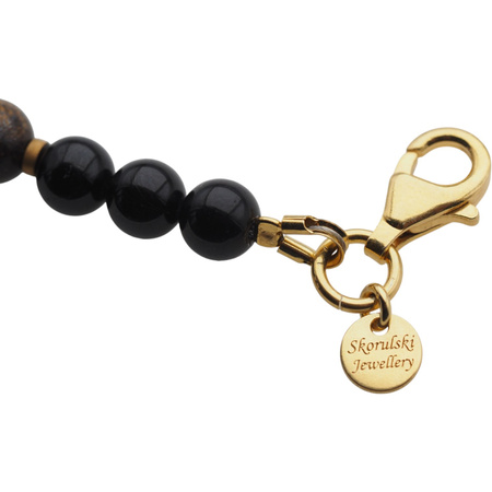 Naszyjnik męski - czarny turmalin, bronzyt, zielony granat i srebro