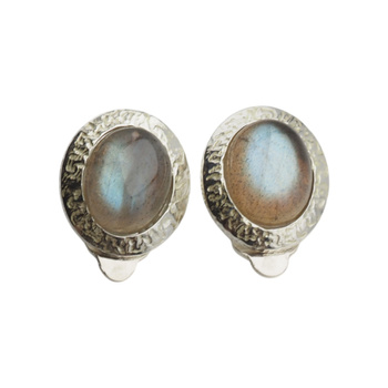 Klipsy - Labradoryt owalny w srebrze młotkowanym