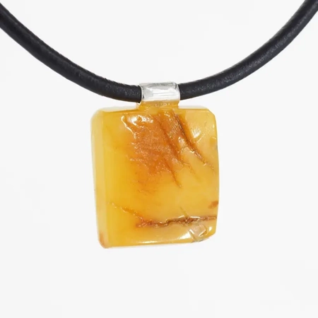 Naszyjnik  na rzemieniu - surowy Bursztyn mleczny