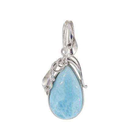 Zawieszka - larimar srebrze rodowanym z liśćmi
